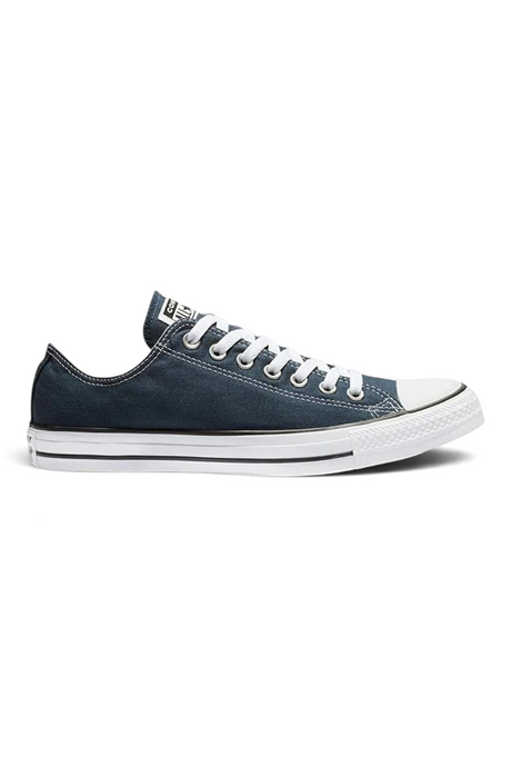 Sporline Converse Chuck Taylor All Star koyu lacivert kanvas spor ayakkabı, beyaz bağcıklı ve kauçuk burunlu tasarım