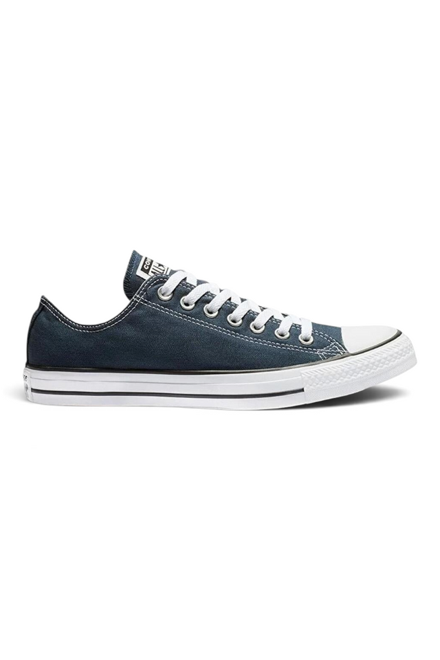 Sporline Converse Chuck Taylor All Star koyu lacivert kanvas spor ayakkabı, beyaz bağcıklı ve kauçuk burunlu tasarım