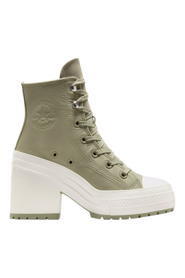 Sporline Converse Chuck 70 De Luxe Heel koyu yeşil deri topuklu spor ayakkabı, yan profil görünümü