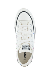 Sporline Converse Chuck Originals krem rengi kanvas spor ayakkabı, renkli detaylı üstten görünüm