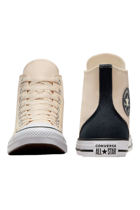 Sporline Converse Chuck Taylor All Star krem rengi kanvas yüksek bilekli spor ayakkabı ön ve arka görünüm