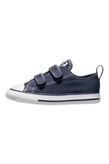 Sporline Converse Chuck Taylor All Star 2V lacivert kanvas bebek sneaker, cırt cırtlı ve beyaz burunlu yan görünüm