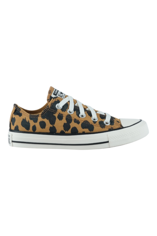 Sporline Converse Chuck Taylor All Star düşük bilekli, kahverengi ve siyah leopar desenli kanvas spor ayakkabı