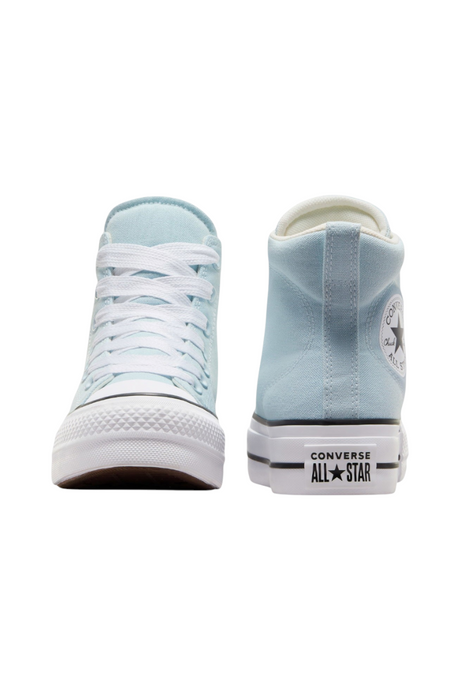 Sporline Converse Lift mavi kanvas yüksek tabanlı bilekli spor ayakkabı, ön ve arka görünüm.