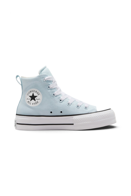 Sporline Converse Lift mavi kanvas bilekli ayakkabı, yüksek platform tabanlı ve ikonik Chuck Taylor logolu tasarım.