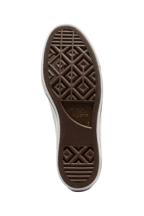 Sporline Converse Lift mavi ayakkabının kahverengi kauçuk dış taban deseni ve marka logosu detayı