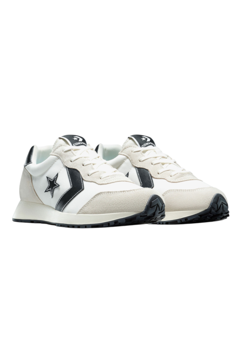 Sporline Converse Omega Trainer beyaz unisex sneaker, 80'ler stili polyester yüzey ve Star Chevron logolu tasarım.