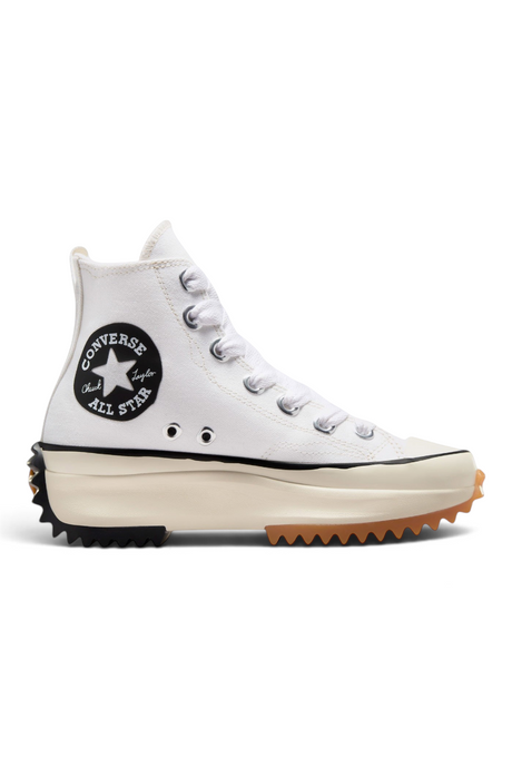 Sporline Converse Run Star Hike beyaz kanvas kadın yüksek tabanlı spor ayakkabı, siyah detaylı ve tırtıklı taban