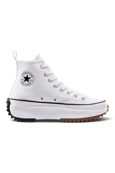 Sporline Converse Run Star Hike beyaz kanvas platform spor ayakkabı, siyah ve kahverengi tırtıklı kauçuk tabanlı