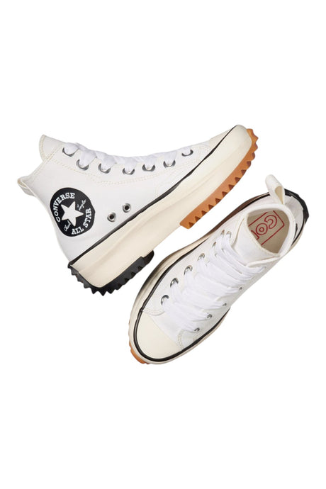 Sporline marka beyaz ve kırık beyaz renkli, kalın tırtıklı tabanlı Converse Run Star Hike kadın spor ayakkabı