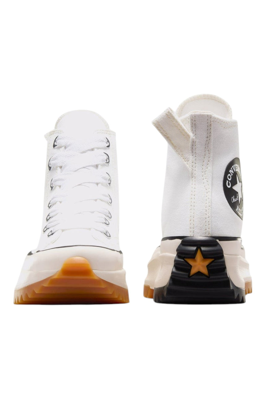 Sporline marka beyaz ve kırık beyaz renkli, tırtıklı tabanlı Converse Run Star Hike kadın yüksek bilekli spor ayakkabı