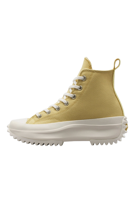 Sporline Converse Run Star Hike sarı renkli, yüksek tabanlı, sentetik deri kadın sneaker ayakkabı yan görünümü