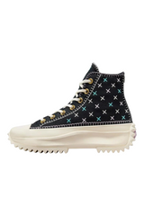 Sporline Converse Run Star Hike siyah kanvas platform spor ayakkabı, beyaz çapraz dikiş detaylı ve tırtıklı tabanlı