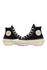Sporline Converse Run Star Hike siyah kanvas platform spor ayakkabı, topukta papatya aplikeli ve ikonik logolu