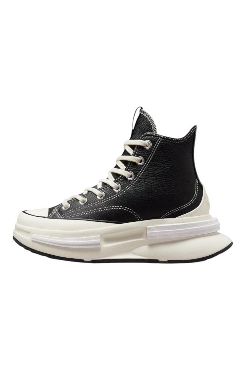 Sporline Converse Run Star Legacy CX siyah deri kadın spor ayakkabı, beyaz platform tabanlı yüksek bilekli tasarım
