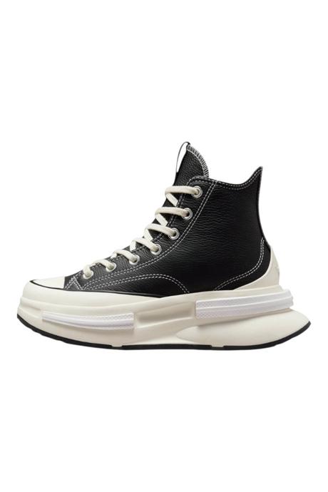 Sporline Converse Run Star Legacy CX siyah deri kadın spor ayakkabı, beyaz platform tabanlı yüksek bilekli tasarım