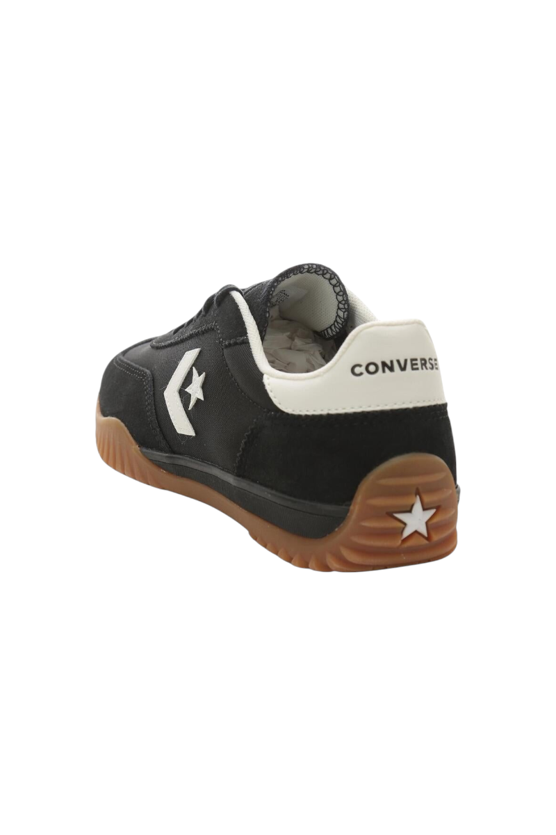 Sporline Converse Run Star Trainer siyah inek derisi detaylı spor ayakkabı, beyaz topuk ve ikonik yıldız logolu