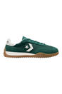 Sporline Converse Run Star Trainer yeşil süet spor ayakkabı, beyaz Star Chevron logolu ve kauçuk tabanlı yan görünüm