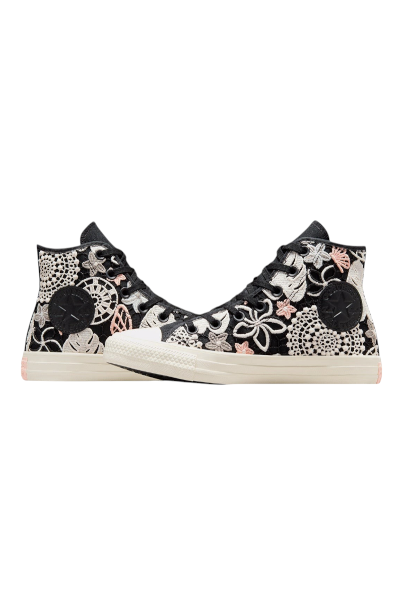 Sporline Converse Chuck Taylor All Star siyah kanvas yüksek bilekli çiçek nakışlı unisex sneaker