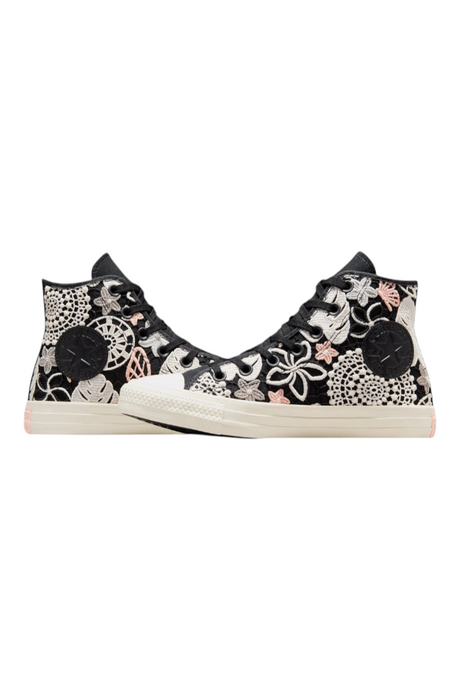 Sporline Converse Chuck Taylor All Star siyah kanvas yüksek bilekli çiçek nakışlı unisex sneaker