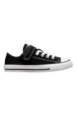 Sporline Converse Chuck Taylor All Star 1V siyah kanvas çocuk spor ayakkabı, cırt cırtlı bantlı ve beyaz bağcıklı