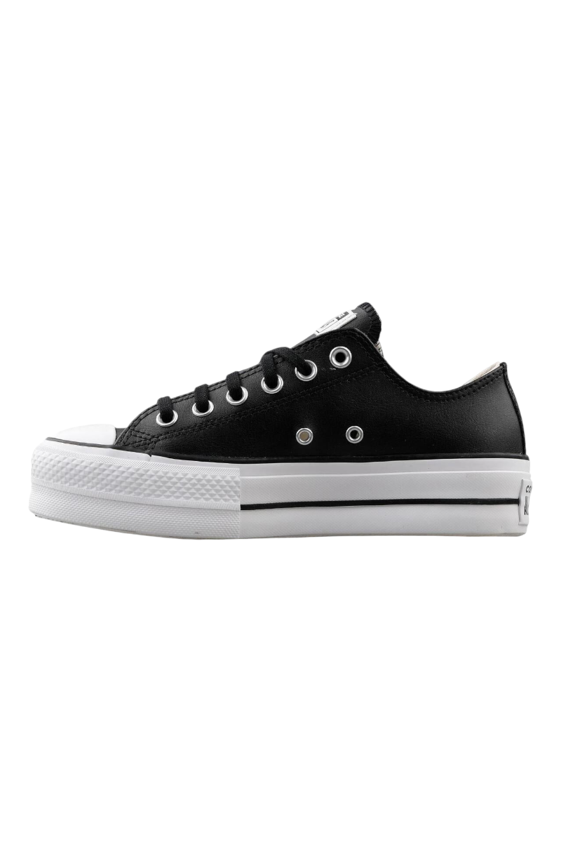 Sporline Converse Chuck Taylor All Star siyah deri platform tabanlı kadın spor ayakkabı yan görünümü