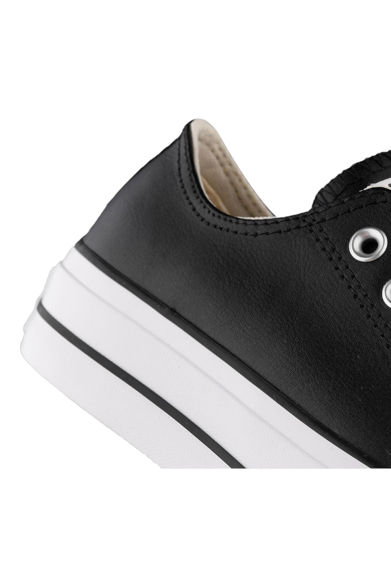 Sporline Converse Chuck Taylor All Star siyah deri platform spor ayakkabı topuk ve taban detayı
