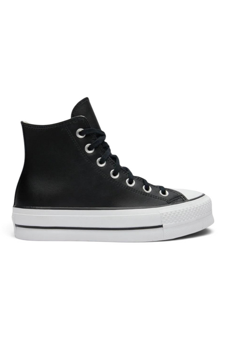 Sporline Converse CTAS Lift Hi siyah deri yüksek tabanlı kadın spor ayakkabı