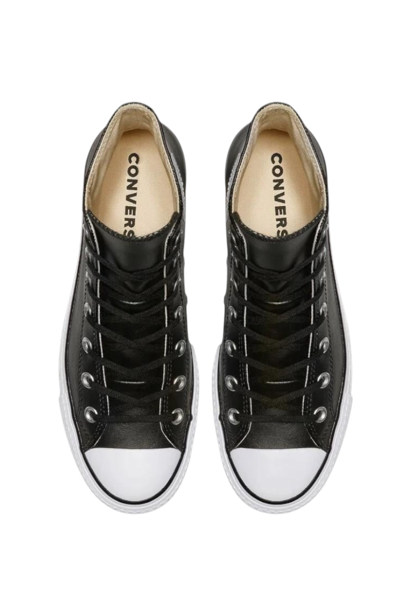 Sporline Converse CTAS Lift Hi siyah deri yüksek tabanlı kadın spor ayakkabı üstten görünüm