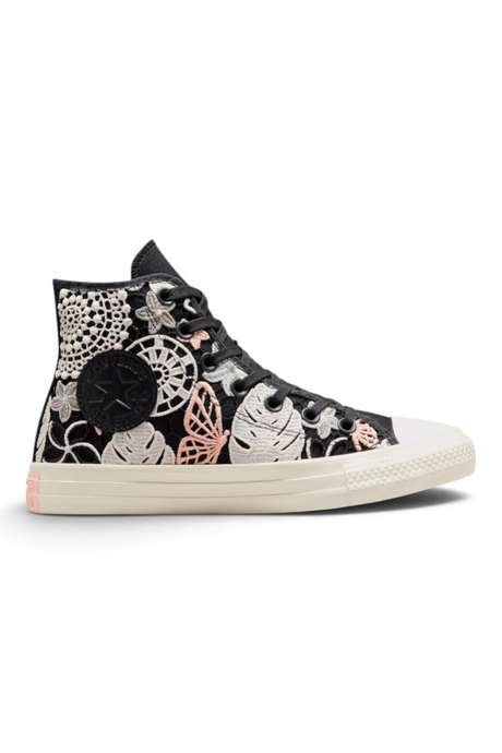 Sporline Converse Chuck Taylor All Star siyah kanvas yüksek bilekli kelebek ve dantel desenli unisex sneaker