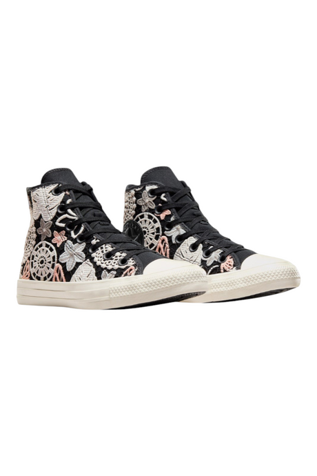 Sporline Converse Chuck Taylor All Star siyah kanvas yüksek bilekli kelebek işlemeli sneaker