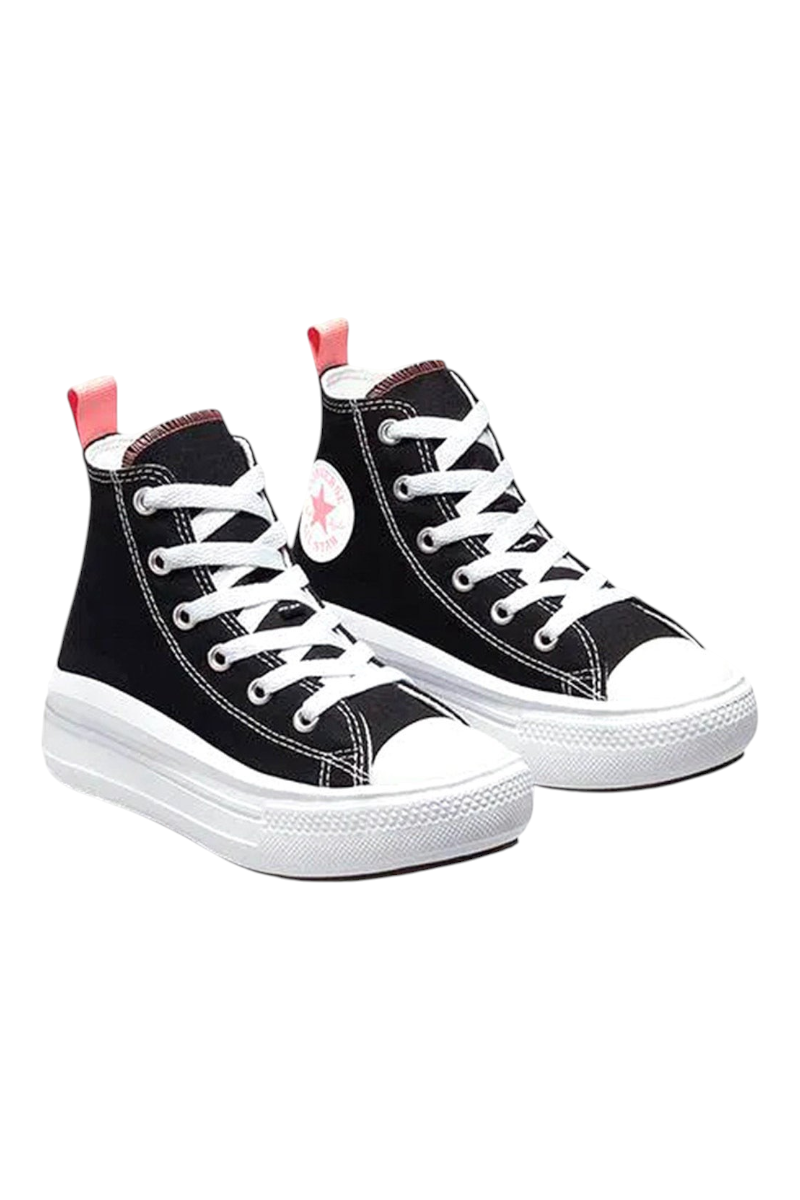Sporline Converse Chuck Taylor All Star Move siyah kanvas kız çocuk platform spor ayakkabı, pembe detaylı