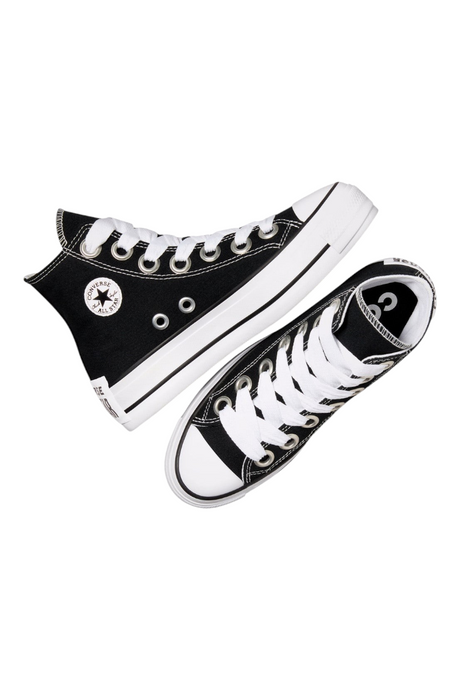 Sporline Converse Chuck Taylor All Star siyah beyaz kanvas platform tabanlı yüksek bilekli kadın spor ayakkabı