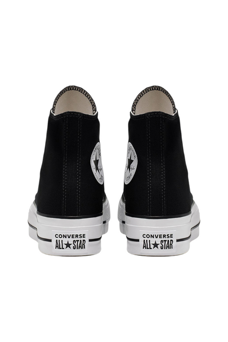 Sporline marka siyah kanvas Converse Chuck Taylor All Star platform tabanlı kadın sneaker ayakkabı arka görünümü