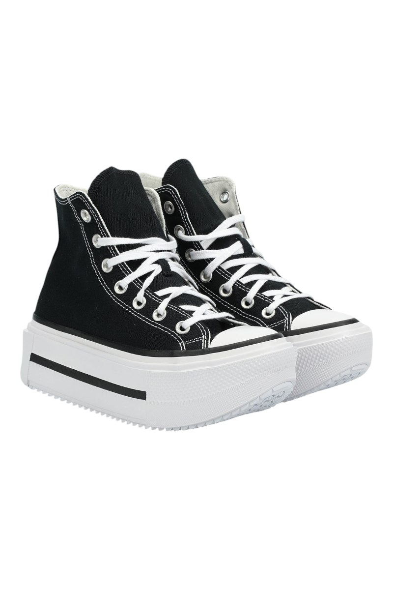 Sporline Converse Chuck Taylor All Star Lift siyah renkli, beyaz kalın tabanlı, yüksek konçlu kadın spor ayakkabı