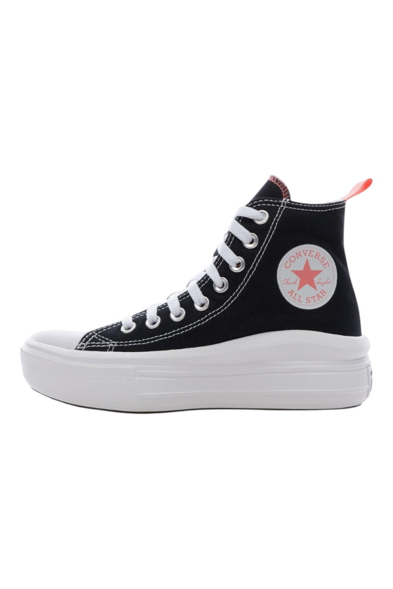 Sporline Converse Chuck Taylor All Star Move platform siyah kanvas spor ayakkabı, beyaz kalın tabanlı ve pembe detaylı