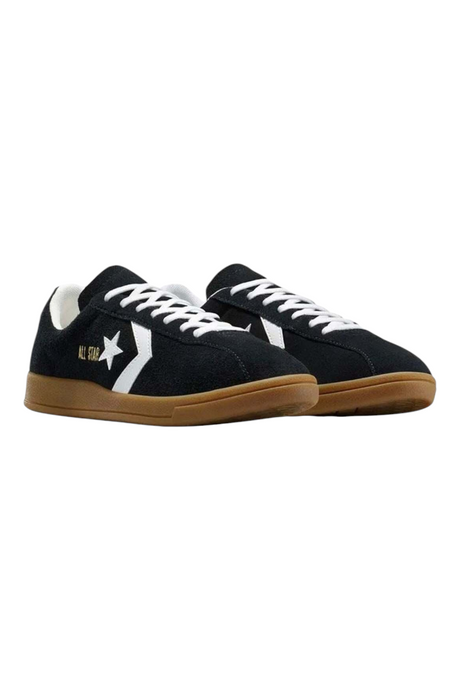 Sporline Converse All Star siyah süet kadın spor ayakkabı, beyaz detaylı ve kauçuk tabanlı retro tasarım.