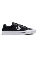 Sporline Converse siyah unisex sneaker, yan tarafında beyaz yıldız logolu, dayanıklı kanvas ve deri detaylı tasarım