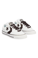 Sporline Converse Star Player Puff beyaz deri sneaker, siyah yıldız detaylı ve kalın bağcıklı kaykay stili ayakkabı