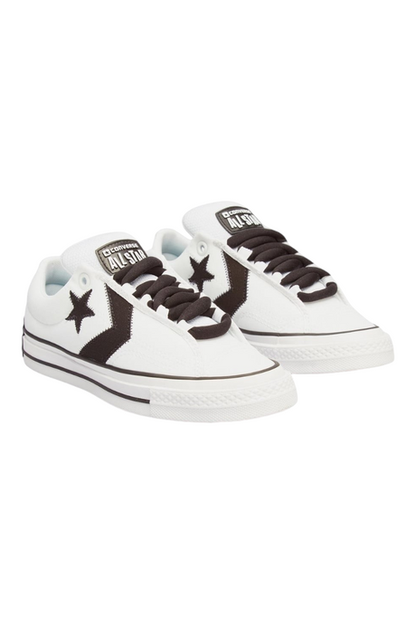 Sporline Converse Star Player Puff beyaz deri sneaker, siyah yıldız detaylı ve kalın bağcıklı kaykay stili ayakkabı
