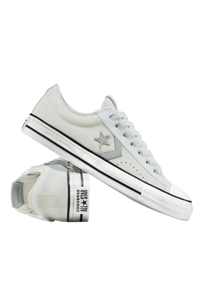 Sporline Converse Star Player gri süet deri spor ayakkabı, yan kısımlarında ikonik yıldız detayı ile
