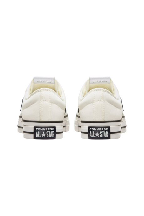 Sporline Converse Star Player 76 eskitilmiş beyaz kanvas erkek spor ayakkabı arka görünümü