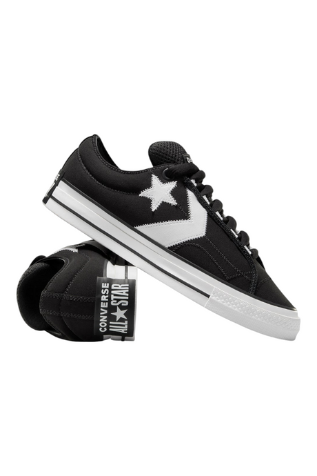 Sporline Converse Star Player Puff siyah deri sneaker, beyaz yıldız detaylı ve OrthoLite tabanlı retro kaykay ayakkabısı
