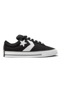 Sporline Converse Star Player Puff siyah deri sneaker, yan tarafında ikonik beyaz yıldız ve şerit detayı ile.