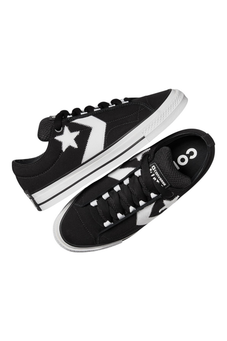 Sporline Converse Star Player Puff siyah deri sneaker, beyaz yıldız detaylı ve dolgulu retro kaykay tasarımı.