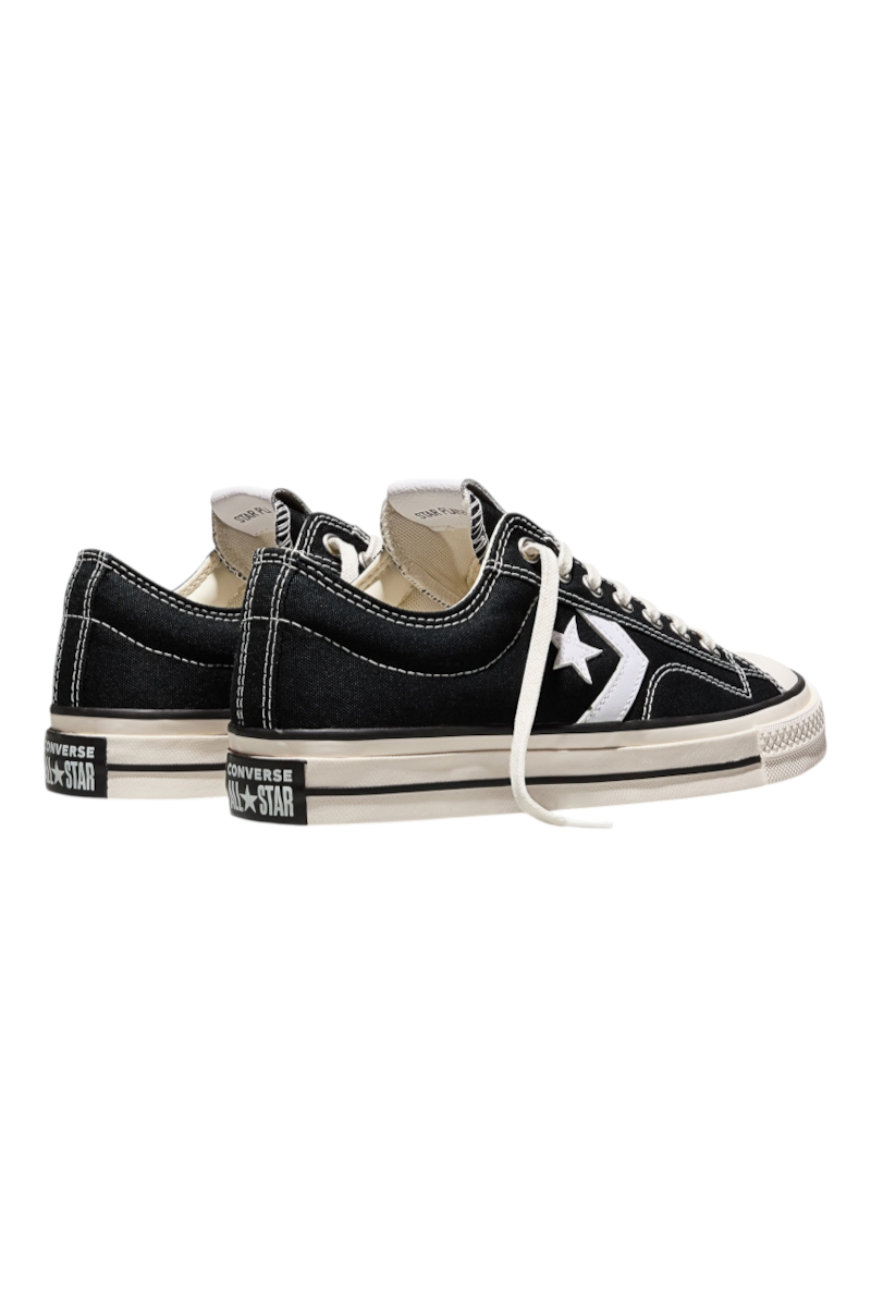 Sporline Converse Star Player 76 siyah beyaz tekstil spor ayakkabı, kauçuk tabanlı, yan profil görünümü
