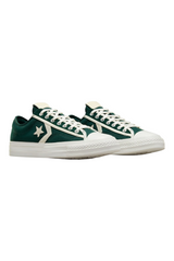 Sporline Converse Star Player 76 yeşil deri düşük bilekli sneaker, ikonik Star Chevron logolu ve beyaz tabanlı
