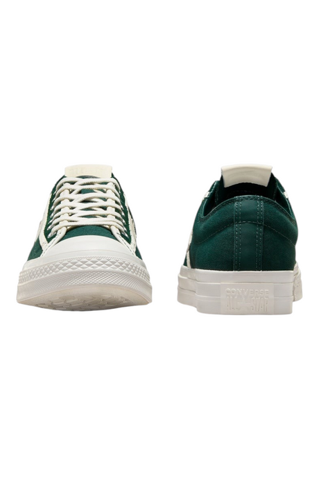 Sporline Converse Star Player 76 yeşil deri düşük bilekli sneaker, beyaz bağcıklı ve ikonik Star Chevron logolu