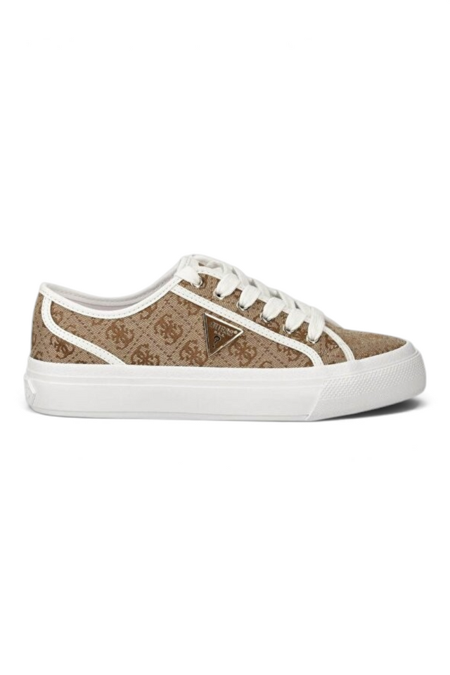 Sporline Guess kadın sneaker, bej ve kahverengi logolu polyester karışımlı günlük spor ayakkabı