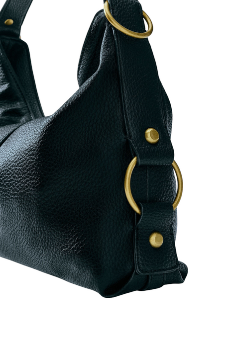Sporline Guess Camden mavi poliüretan kadın omuz çantası, altın rengi metal halka detaylı ve dokulu yüzeyli tasarım.